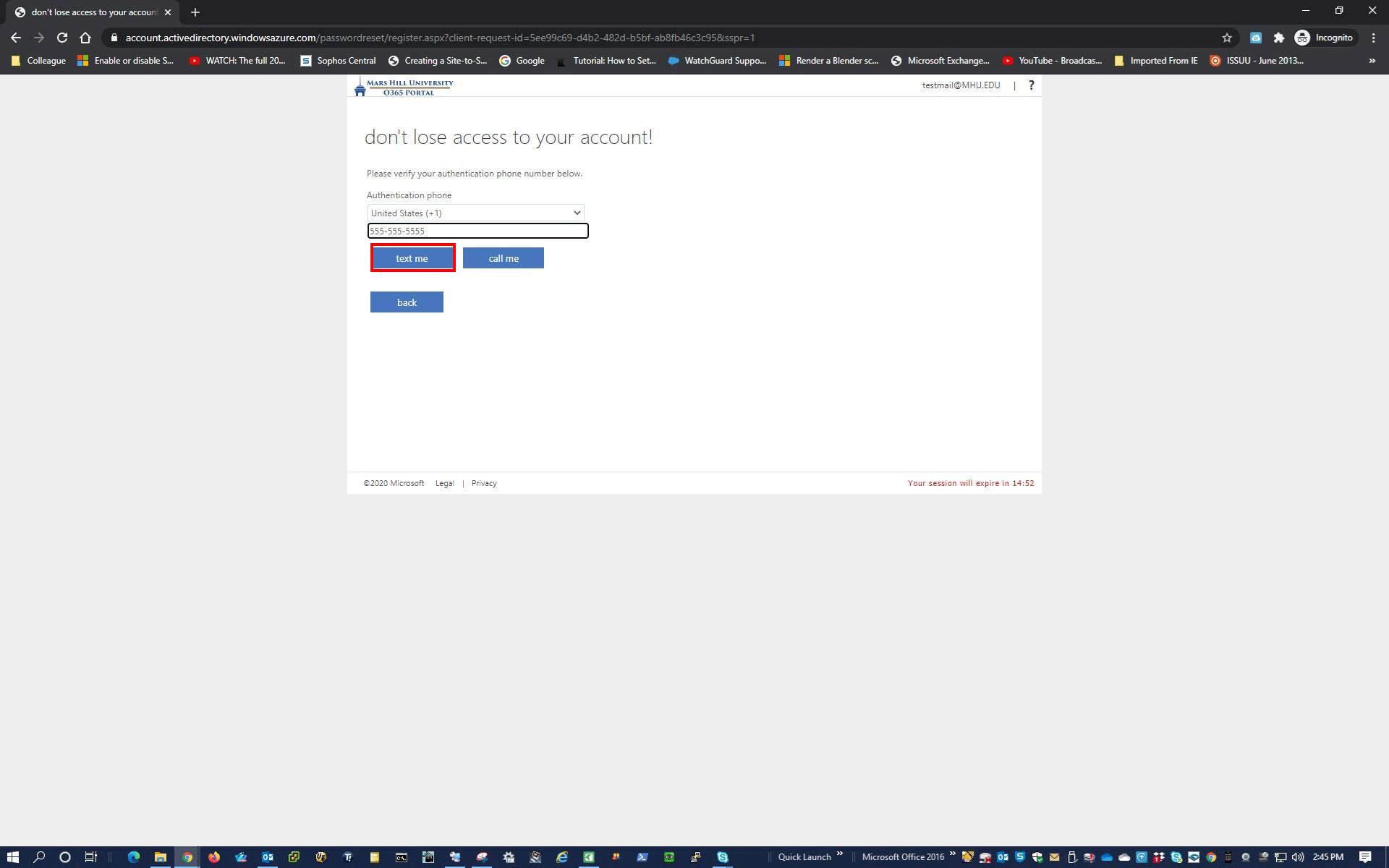 Configure Self Service Password Resets MHU ITS Department