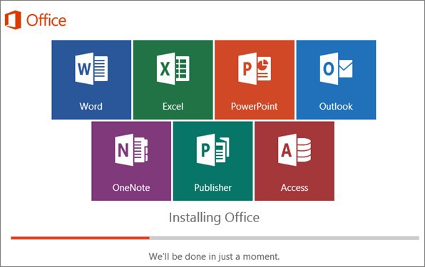 Window showing progression of Office install